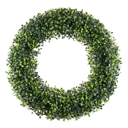 Front. Pure Garden - 19.5-Inch Artificial Boxwood Wreath - Green.