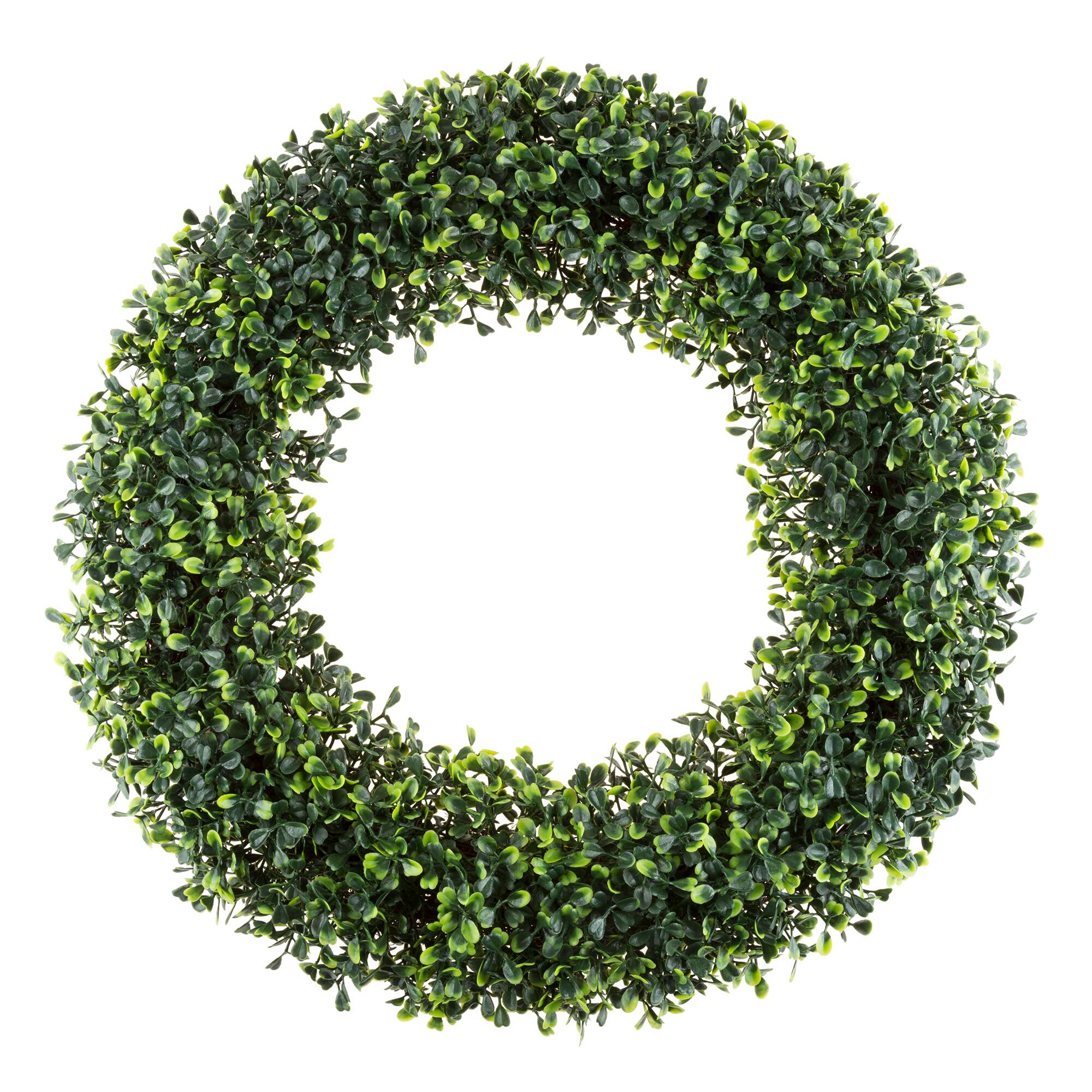 Front. Pure Garden - 19.5-Inch Artificial Boxwood Wreath - Green.