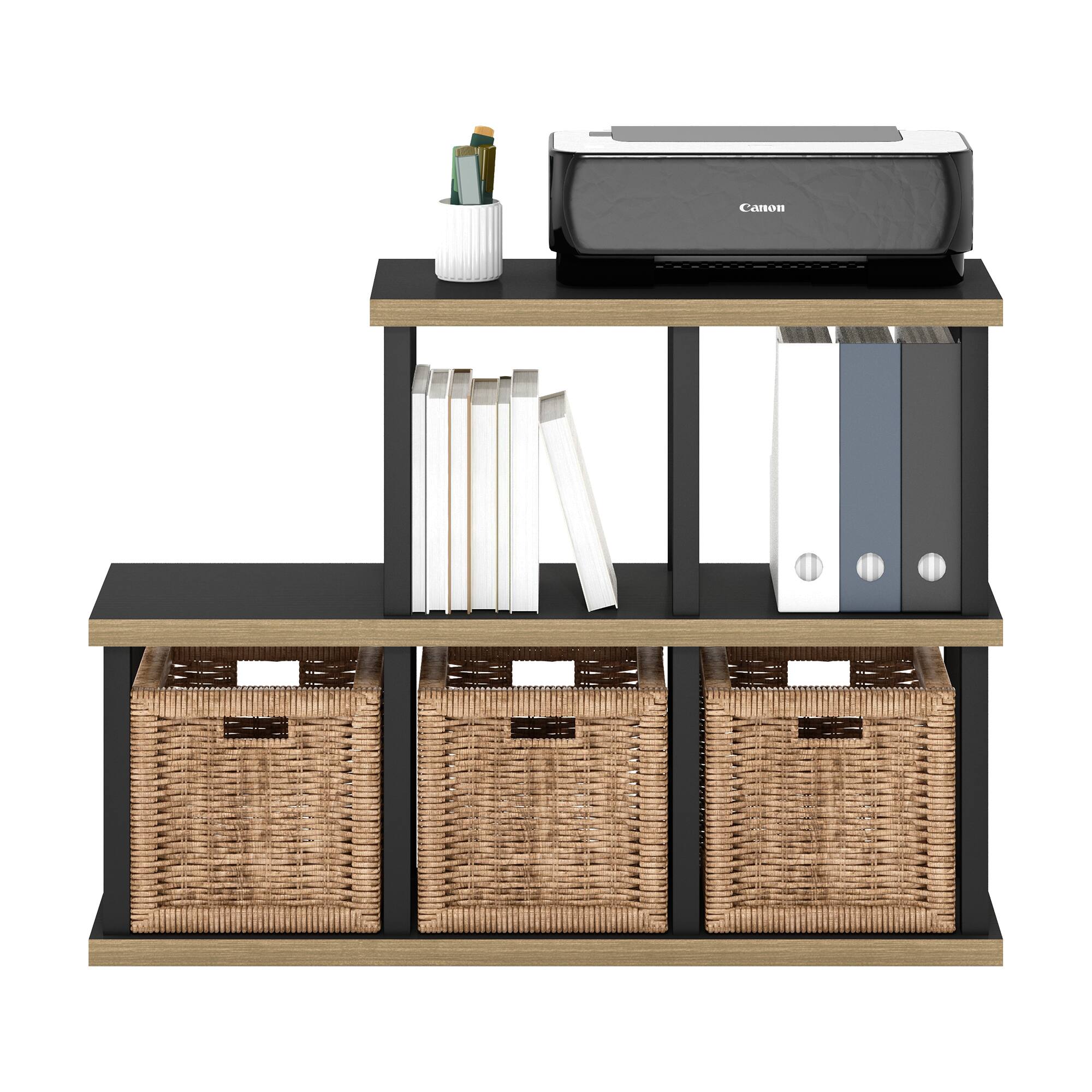 Alt View 4. Furinno - Turn-N-Tube No Tools 5-Cube Decorative Display Shelf, Americano/Black - Americano/Black.