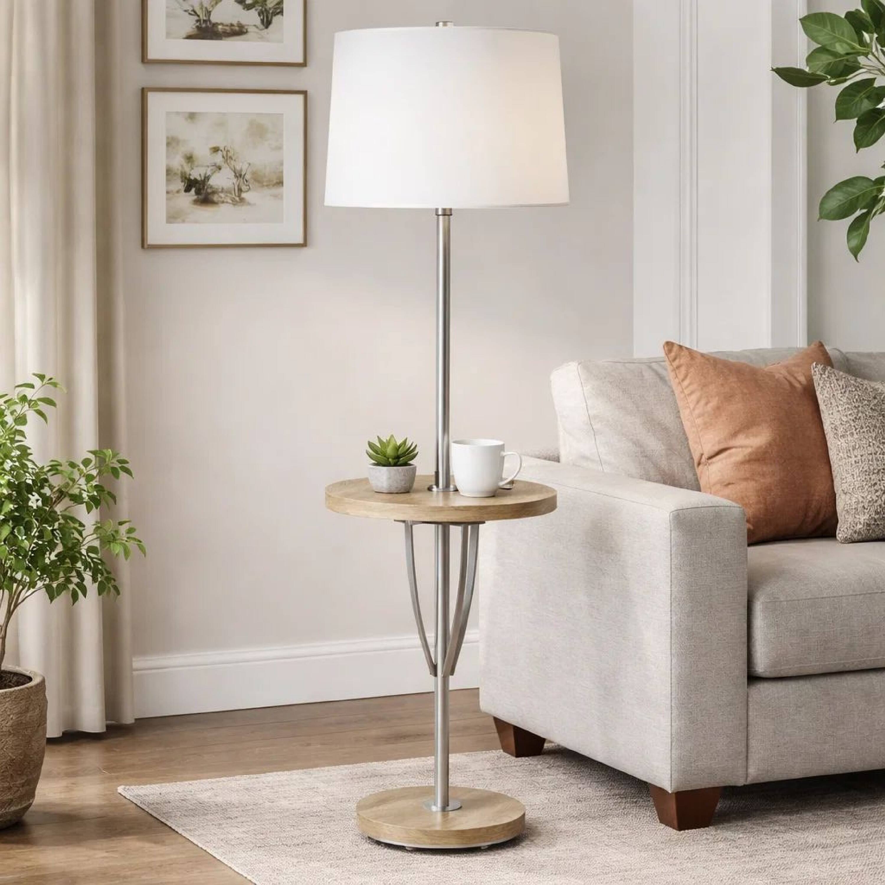 Alt View 2. Manhattan Lane - Charlie 61 Inch Modern Floor Lamp, Wood Table, 1 USB.