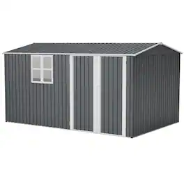 Lirago - 8x12 FT Outdoor Storage Shed All-Weather Metal Shed with Lockable Doors - Gray