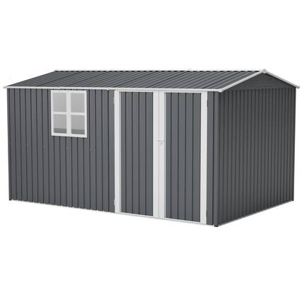 Front. Lirago - 8x12 FT Outdoor Storage Shed All-Weather Metal Shed with Lockable Doors - Gray.