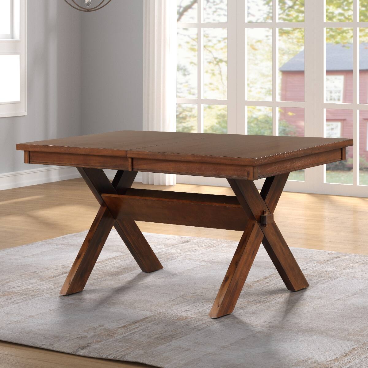 Angle. Loheer - Loheer Extendable Dining Table, Dark Hazelnut Rectangular Wood Table with 18 Inch Leaf - Hazelnut.