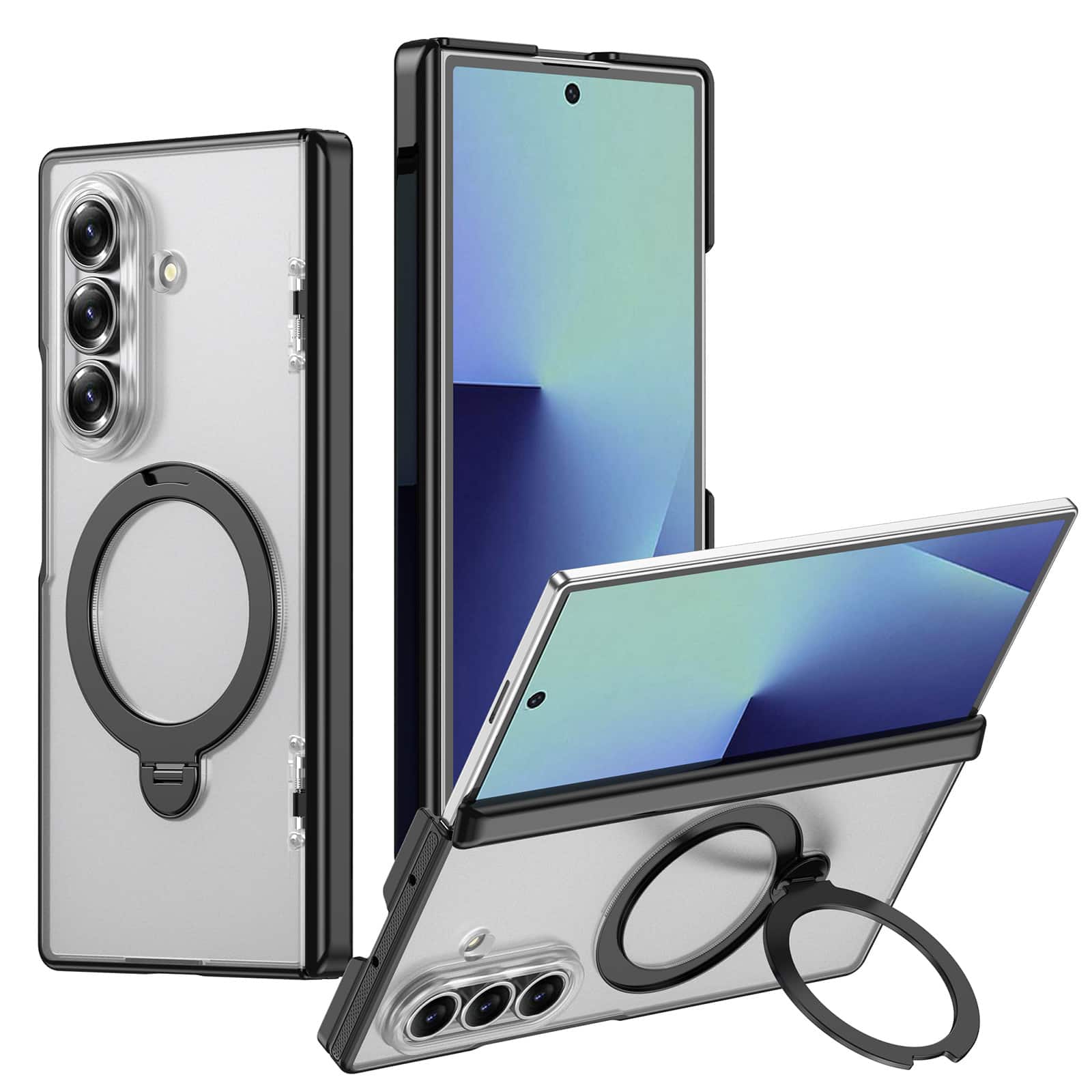 Dteck - Shockproof Frosted Phone Case for Samsung Galaxy Z Fold8 Ultra with Ring Stand, Slim Magnetic Rigid Plastic Hinge Cover - Matteblack price history on PriceWatchPro