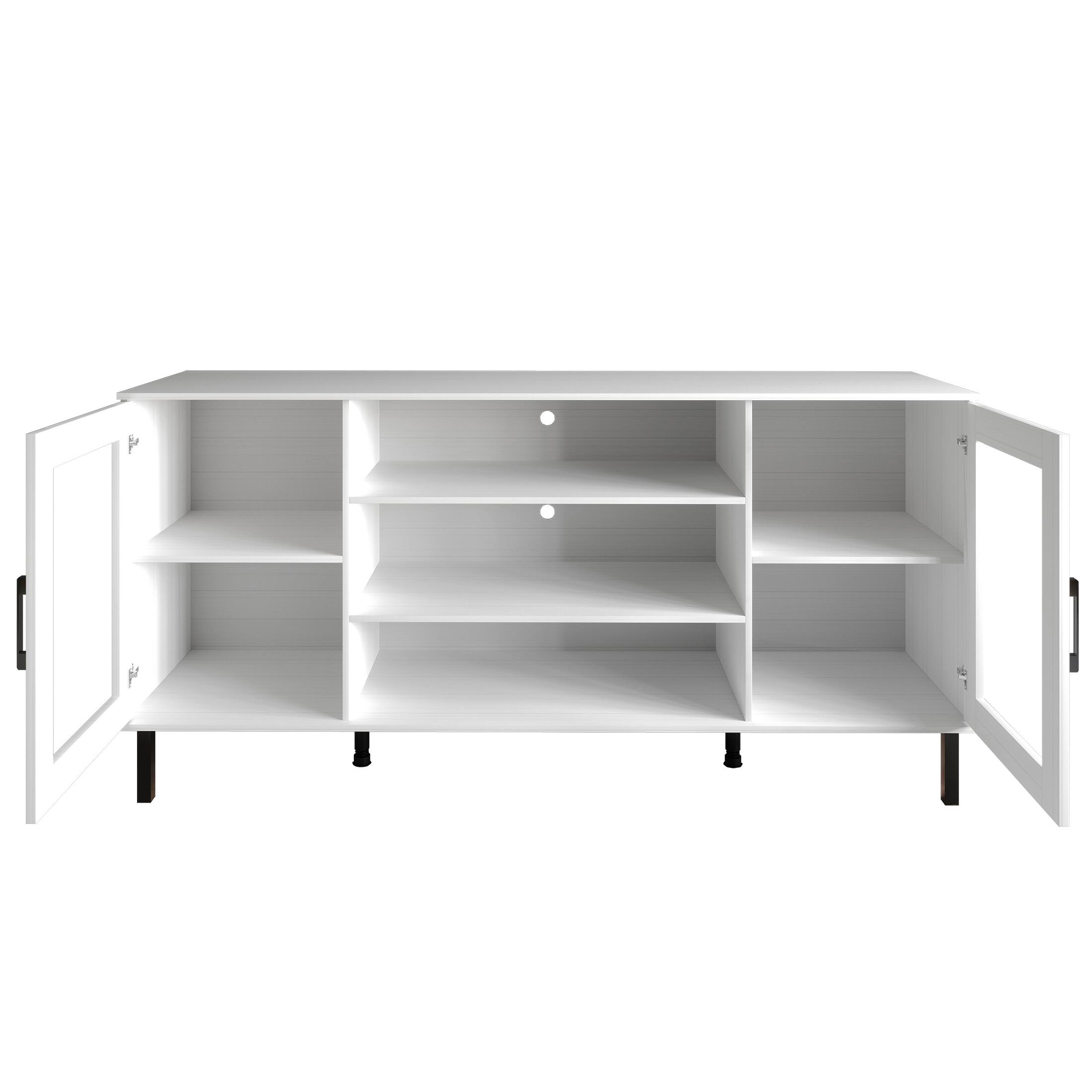 Alt View 3. ChaletPosh - Rustic Farmhouse TV Console with Clear Acrylic Doors and Sleek Black Handles, White - White.