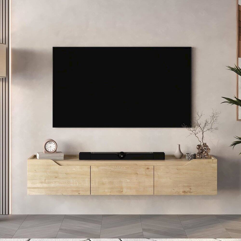 Alt View 2. Atelier Mobili - Floating TV Stand for 75 Inch TVs, Modern Entertainment Center - Brown.