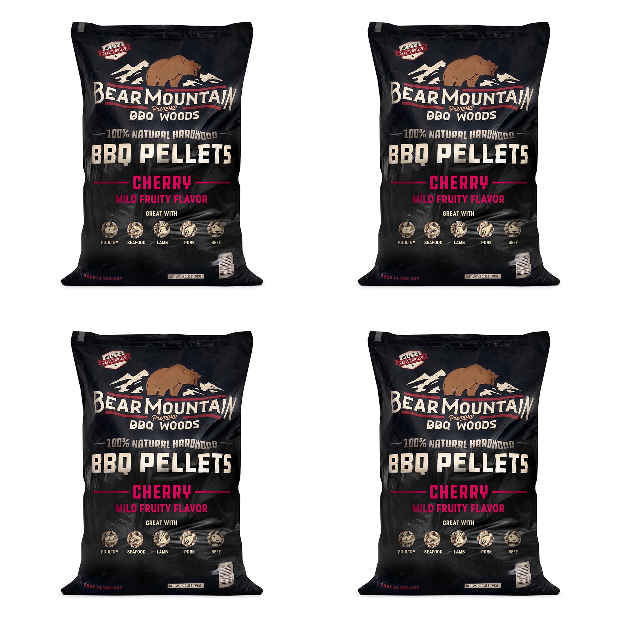 Bear Mountain BBQ - All Natural Hardwood Cherry Smoker Pellets, 20 lbs (4 Pack)