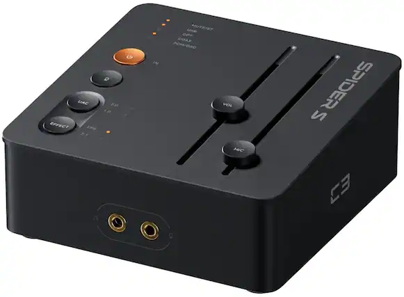 UAC EFFECT FPS 7.1 1 G Q 2.0 1.0 5 IN USB MUTE/IST OPT COAX PCM/DSD VOL SPIDER MIC Ca Q
