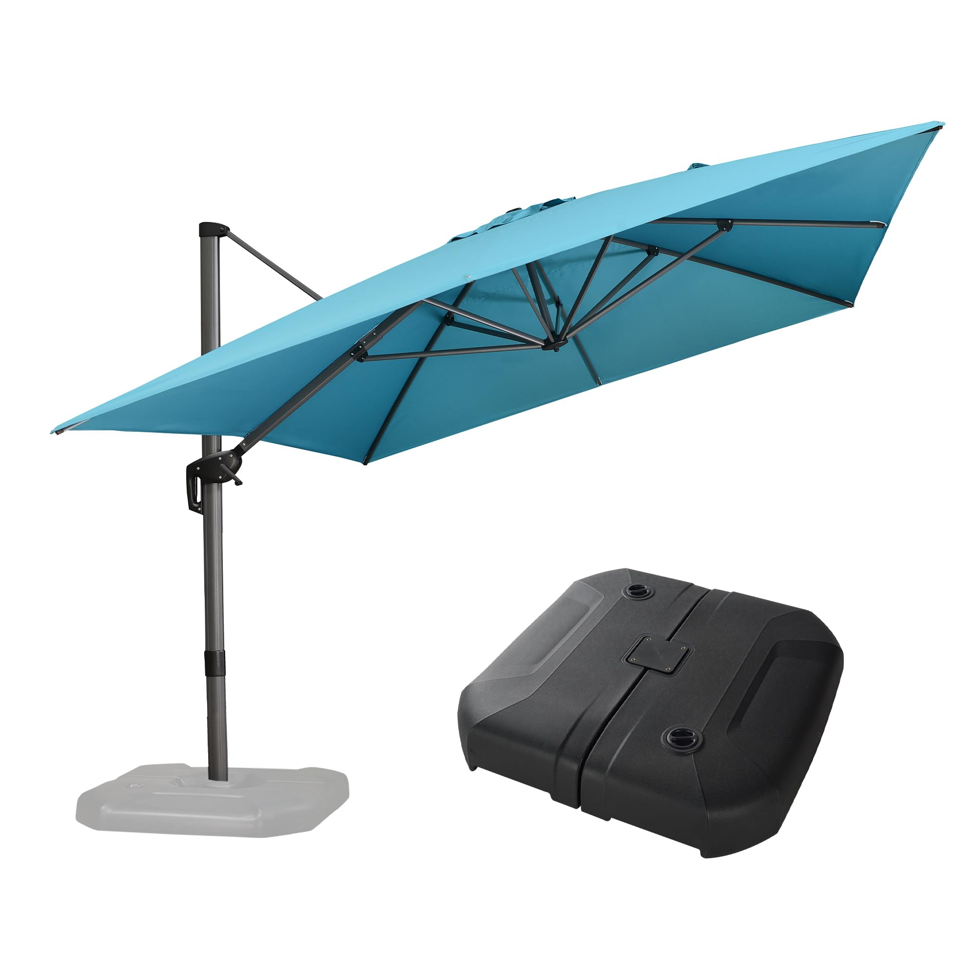 Alt View 1. PURPLE LEAF - 10' X 13' Aluminum Outdoor Patio Cantilever Umbrella Offset 360° Rotation Umbrella with Base for Garden Deck Pool - Turquoise Blue.