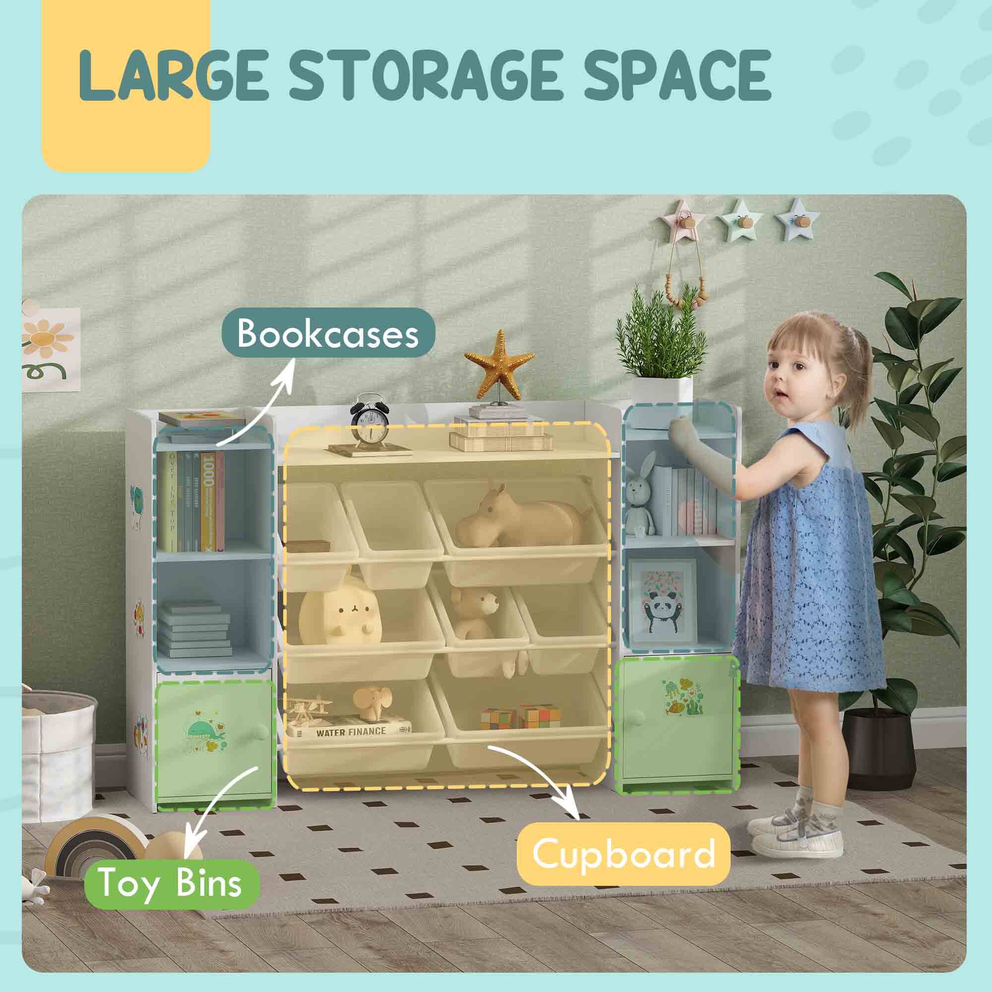LARGE STORAGE SPACE

Bookcases

Toy Bins

Cupboard