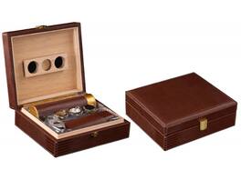 Prestige - THE GatorBack Brown Cigar Humidor Gift Set - Brown Gator Skin Design Leather