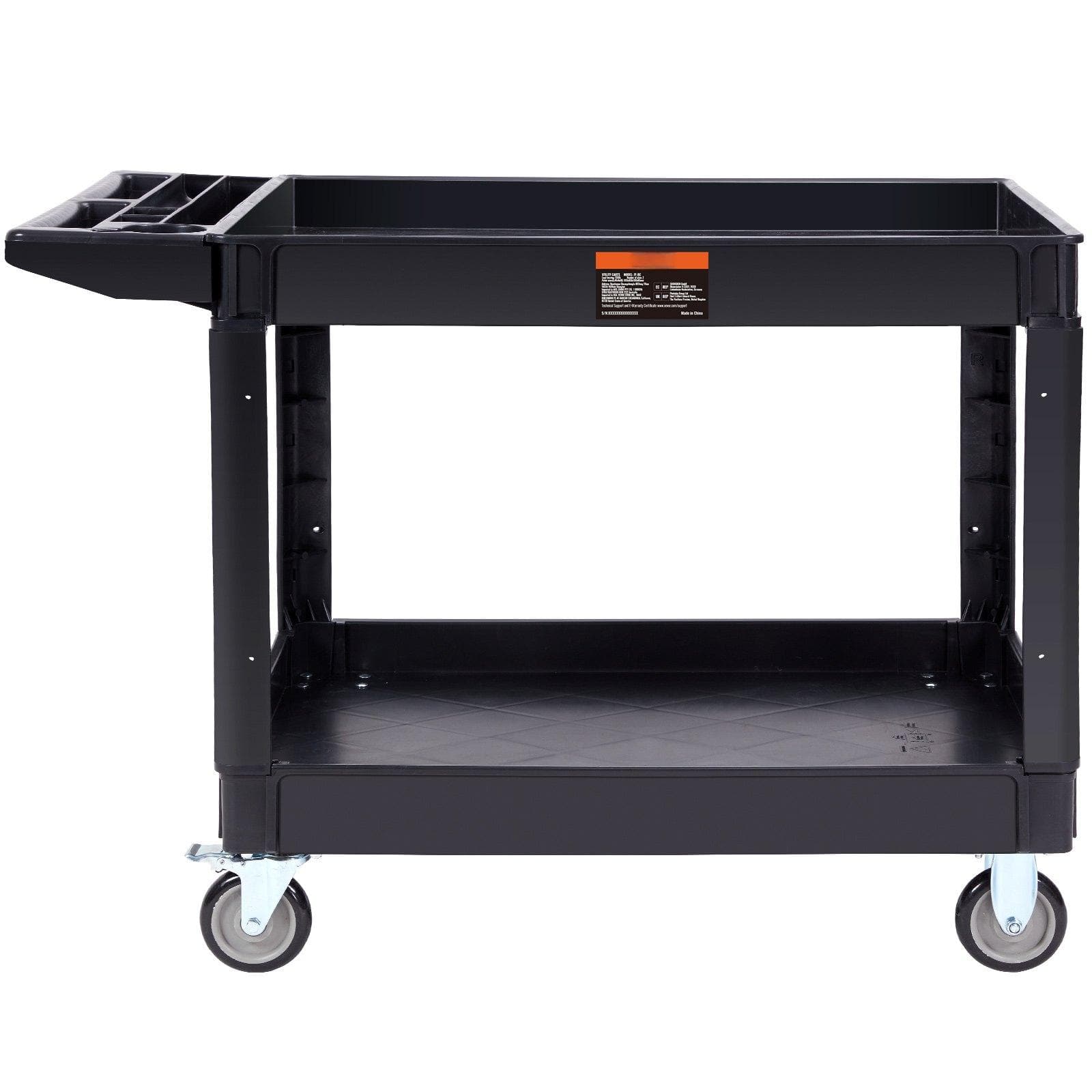 Glintex - 2-Shelf Heavy Duty Utility Cart with 550 lbs Capacity, Lockable Wheels, and Ergonomic Handle for Warehouse or Garage - Black