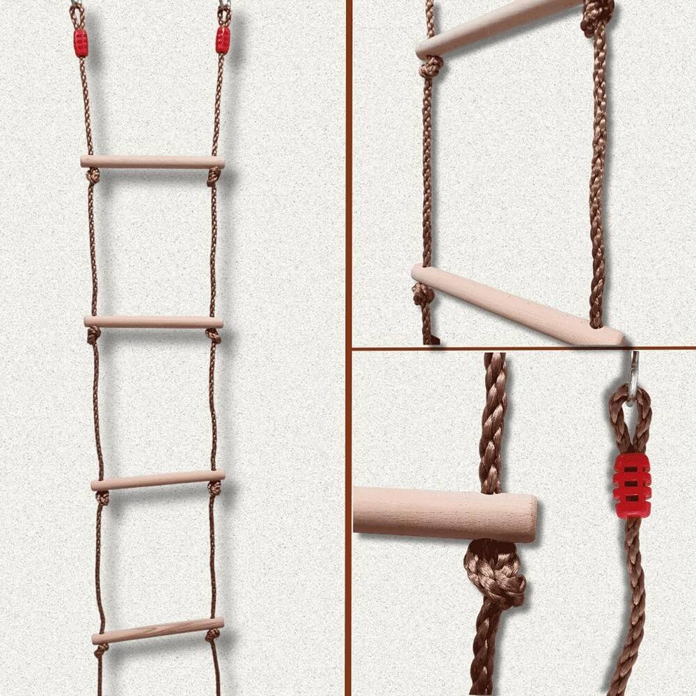 Back. MOSZAR LLC - Swedish Wall Rope Ladder, 6.5ft Wooden Climbing Ladder for Kids, Spring Hooks.