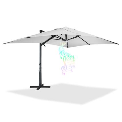 Front. Mondawe - 10x13ft Patio Cantilever Umbrella Square Large Offset Sun Umbrella with Bluetooth Speaker - Grey.
