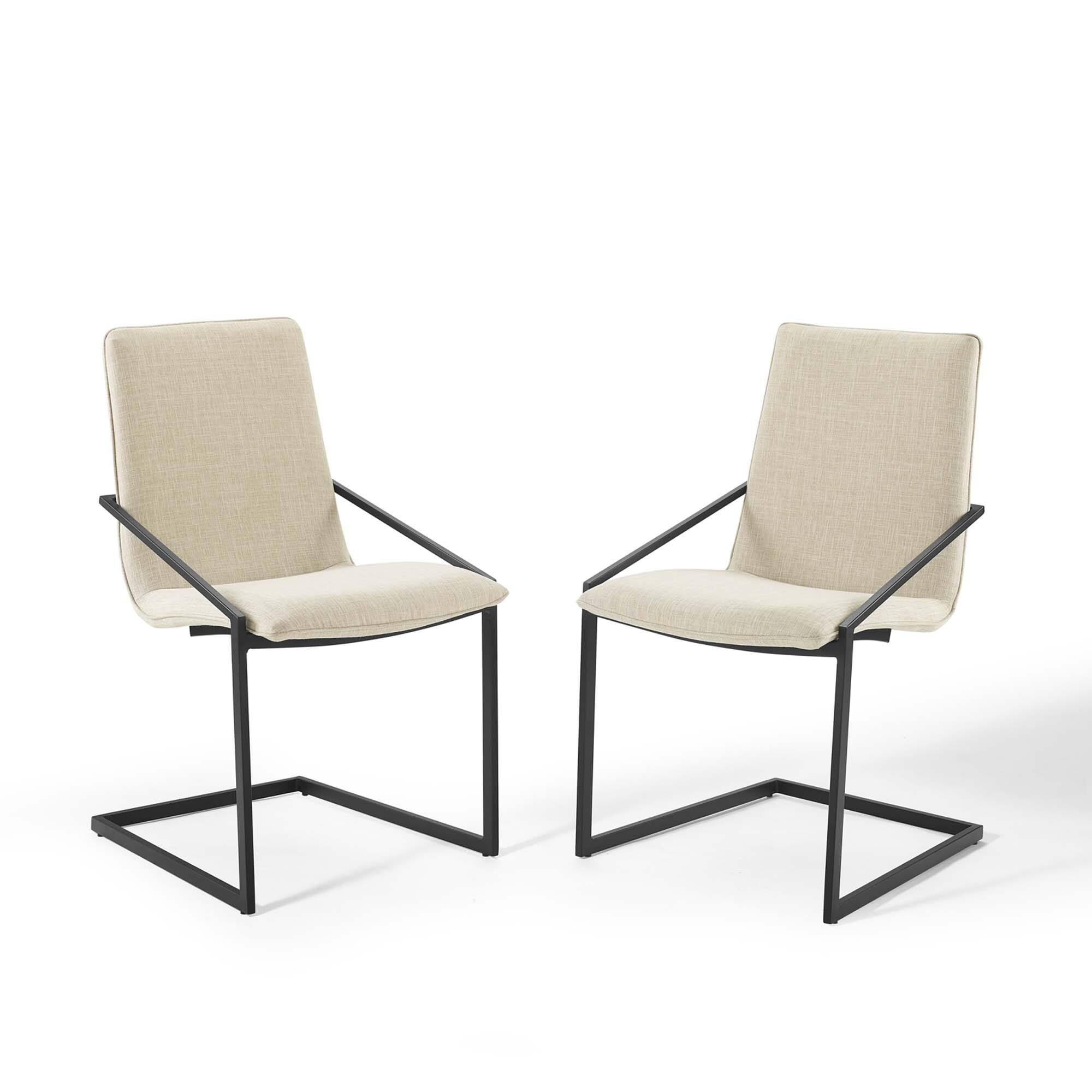 Angle. Modway - Pitch Upholstered Fabric Dining Armchair Set of 2 by Modway - Black Beige.