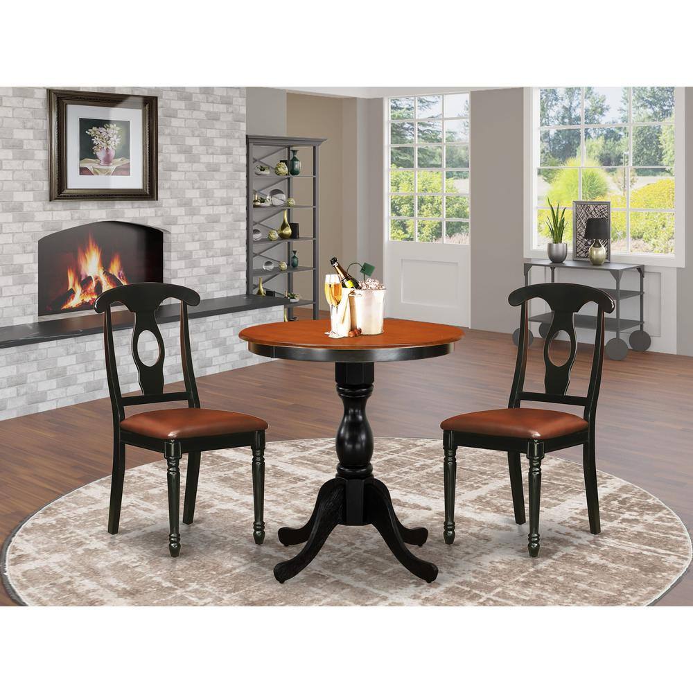 Angle. East West Furniture - East West Furniture 3-Piece Table Set Contains a Dinner Table and 2 Faux Leather Kitchen Chairs with Napoleon Back - - Multi-Color.