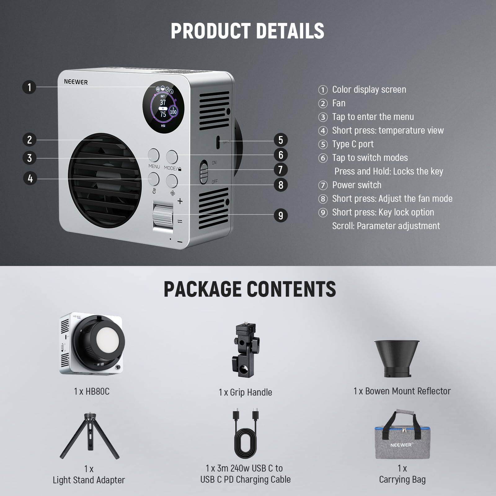 Neewer HB80C 80W RGBWW LED Video Light, Built in 72Wh Battery