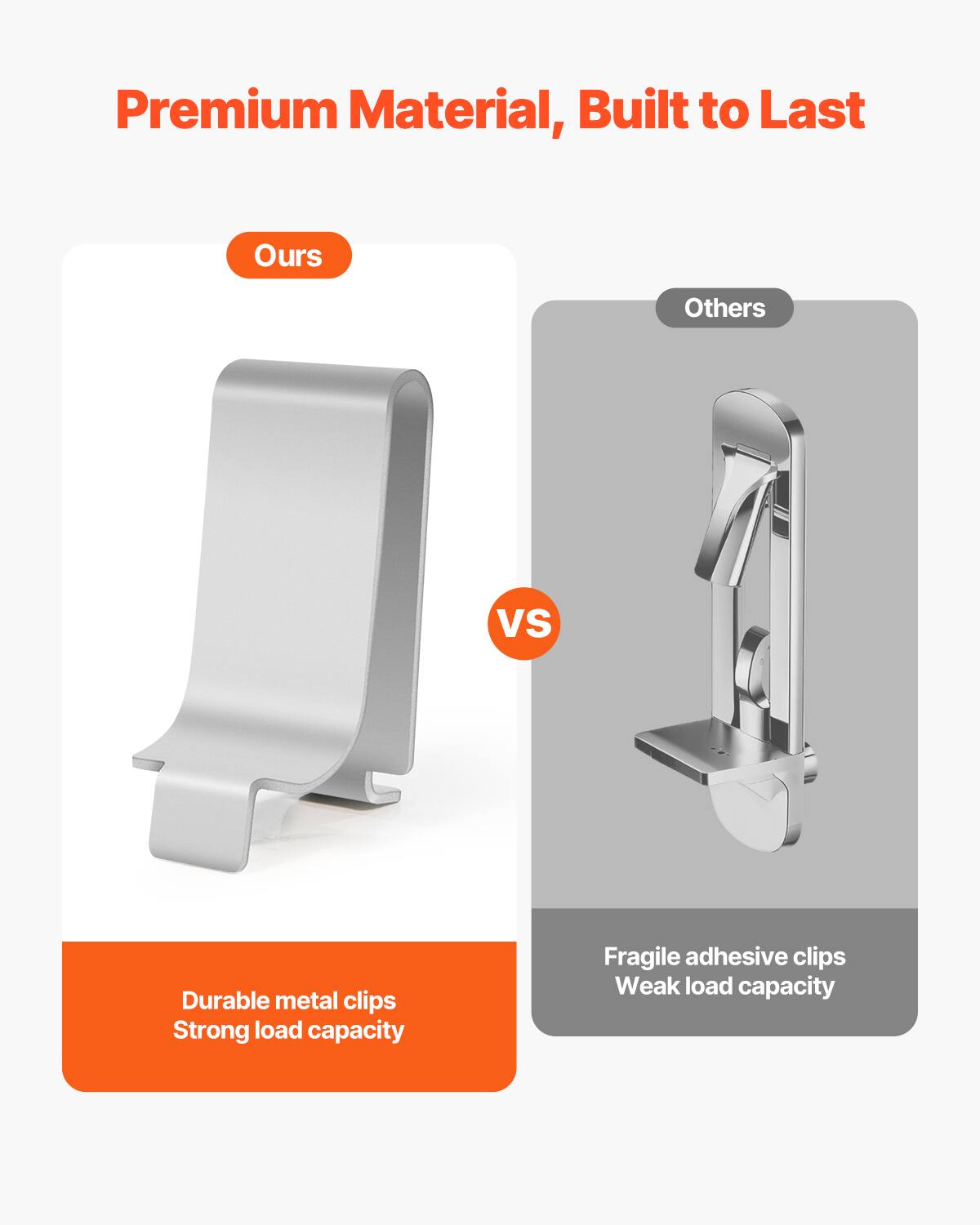Premium Material, Built to Last

Ours
- Durable metal clips
- Strong load capacity

VS

Others
- Fragile adhesive clips
- Weak load capacity