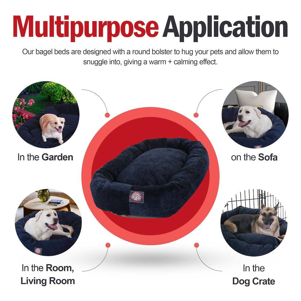 Multipurpose Application

Our bagel beds are designed with a round bolster to hug your pets and allow them to snuggle into, giving a warm + calming effect.

- In the Garden
- In the Room, Living Room
- On the Sofa
- In the Dog Crate
