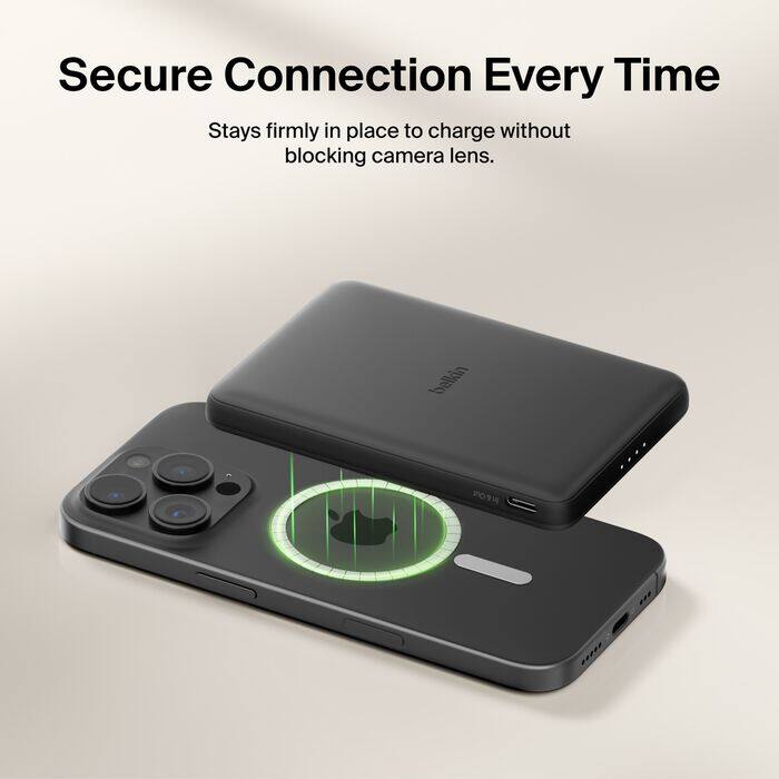 Secure Connection Every Time  
Stays firmly in place to charge without blocking camera lens.