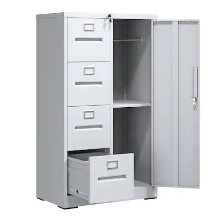Front. GOODSILO - Premium Vertical Filing Cabinet with Lock, 4-Drawer Steel Storage Cabinet for Office and Home Organization - White.