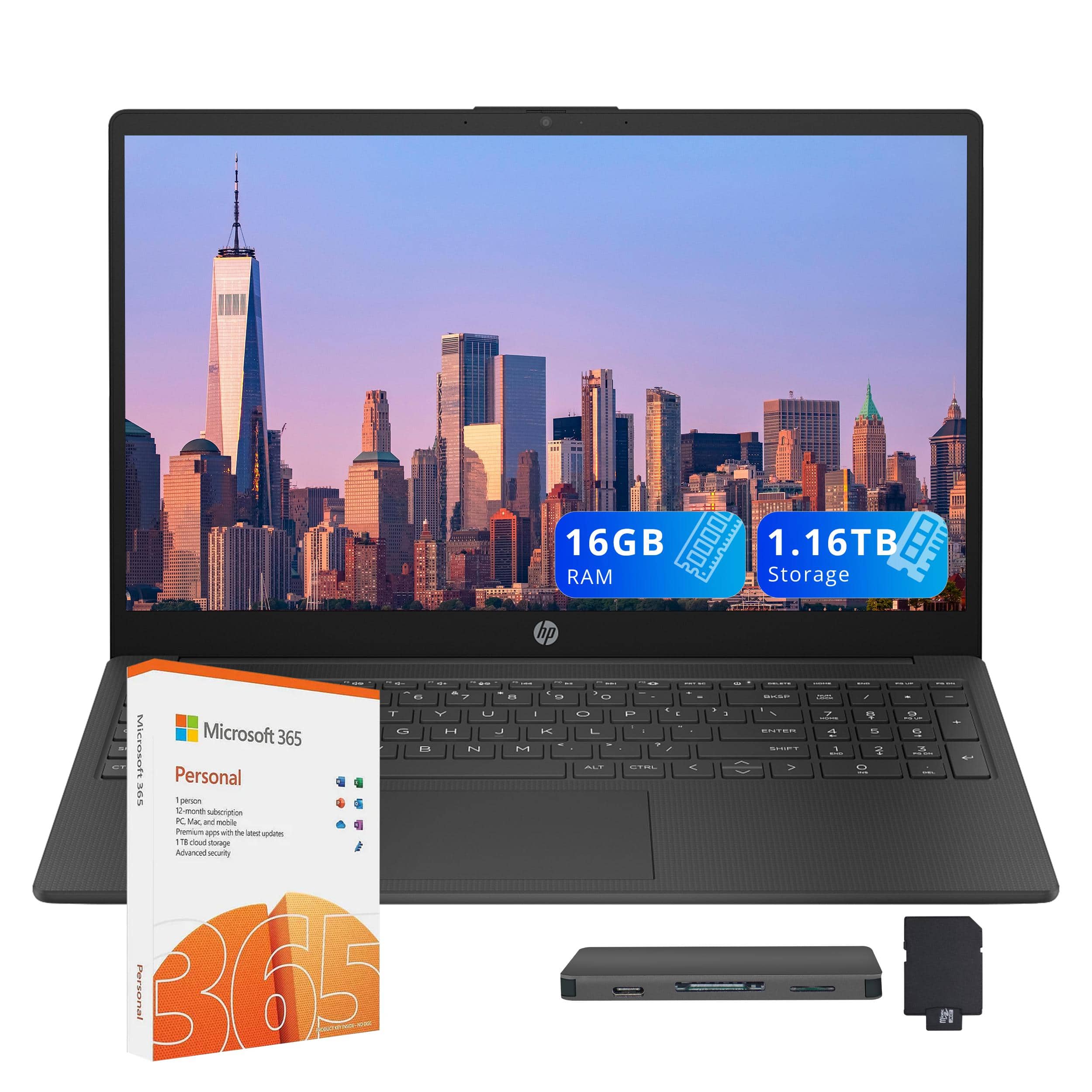 HP - 15.6" FHD Business Laptop,Intel Core i7-150U,16GB RAM,1TB SSD+160GB Docking Station,1 Year Office 365,Win 11 Pro - Black