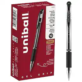 uni-ball - Gel Grip Gel Pens, Medium Point, Black Ink, Dozen (65450)