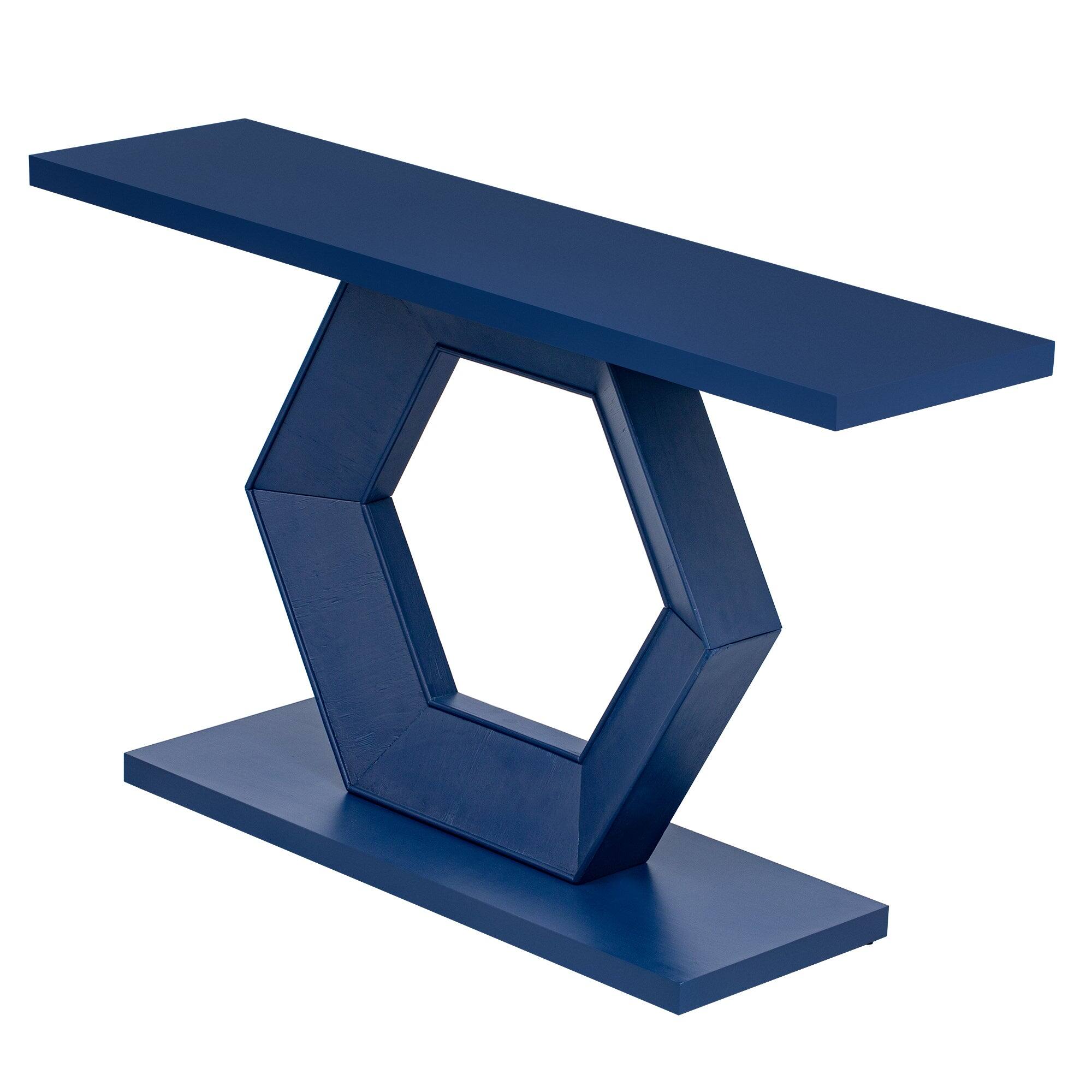 Alt View 4. Boyel Living - Modern Hexagon Entryway Table with Hollow Hexagon Leg Structure and Wood Finish in Blue - Blue.