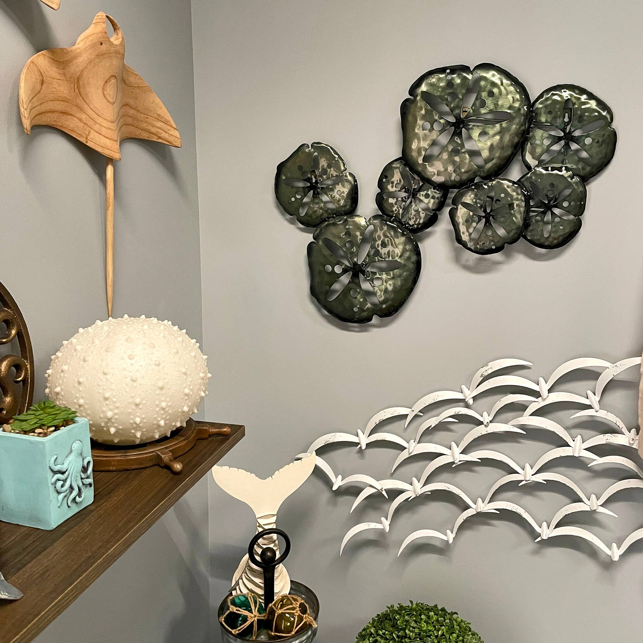 Alt View 7. Things2Die4 - Metal Sand Dollar Wall Decor 25in Coastal Beach Nautical Iridescent Art - Dark Green.