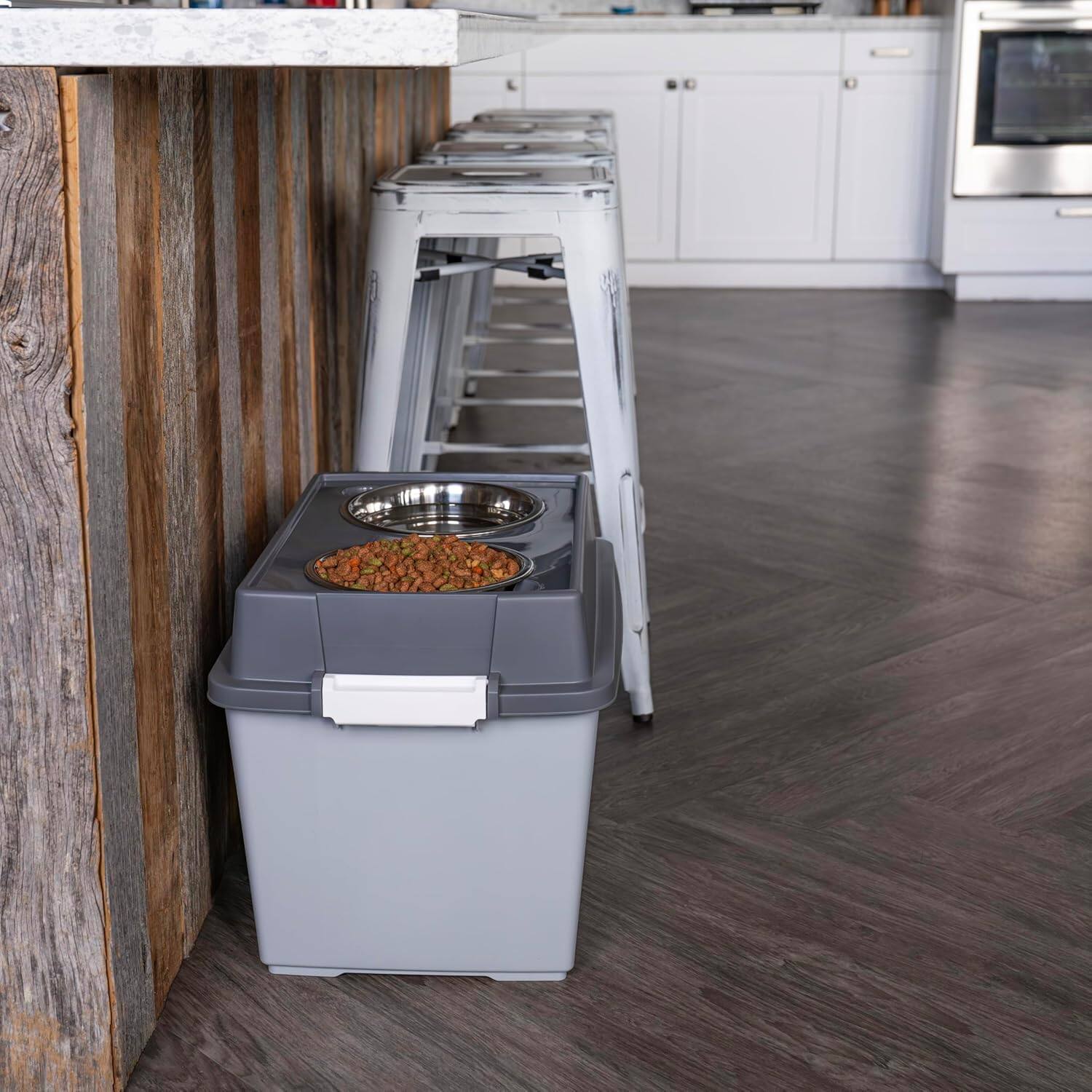 Alt View 3. IRIS USA - IRIS Elevated Dog Bowls, Airtight Pet Food Storage 47 Lbs, Dark Gray - Gray.