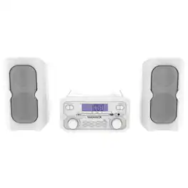 Magnavox - 4W Compact Bluetooth Shelf Stereo System, External Speakers, CD Player, AM/FM Radio, Alarm Clock, Aux, Remote - White