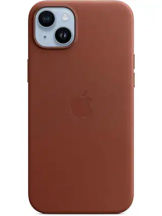 Front. Apple - iPhone 14 Plus Leather Case w/ MagSafe - Umber.