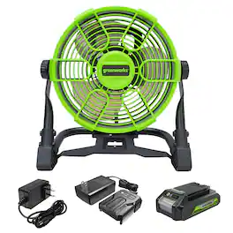 Greenworks - 24V 10" (5-Speed) Fan (500 CFM), with 2.0Ah USB Battery and Charger - Green