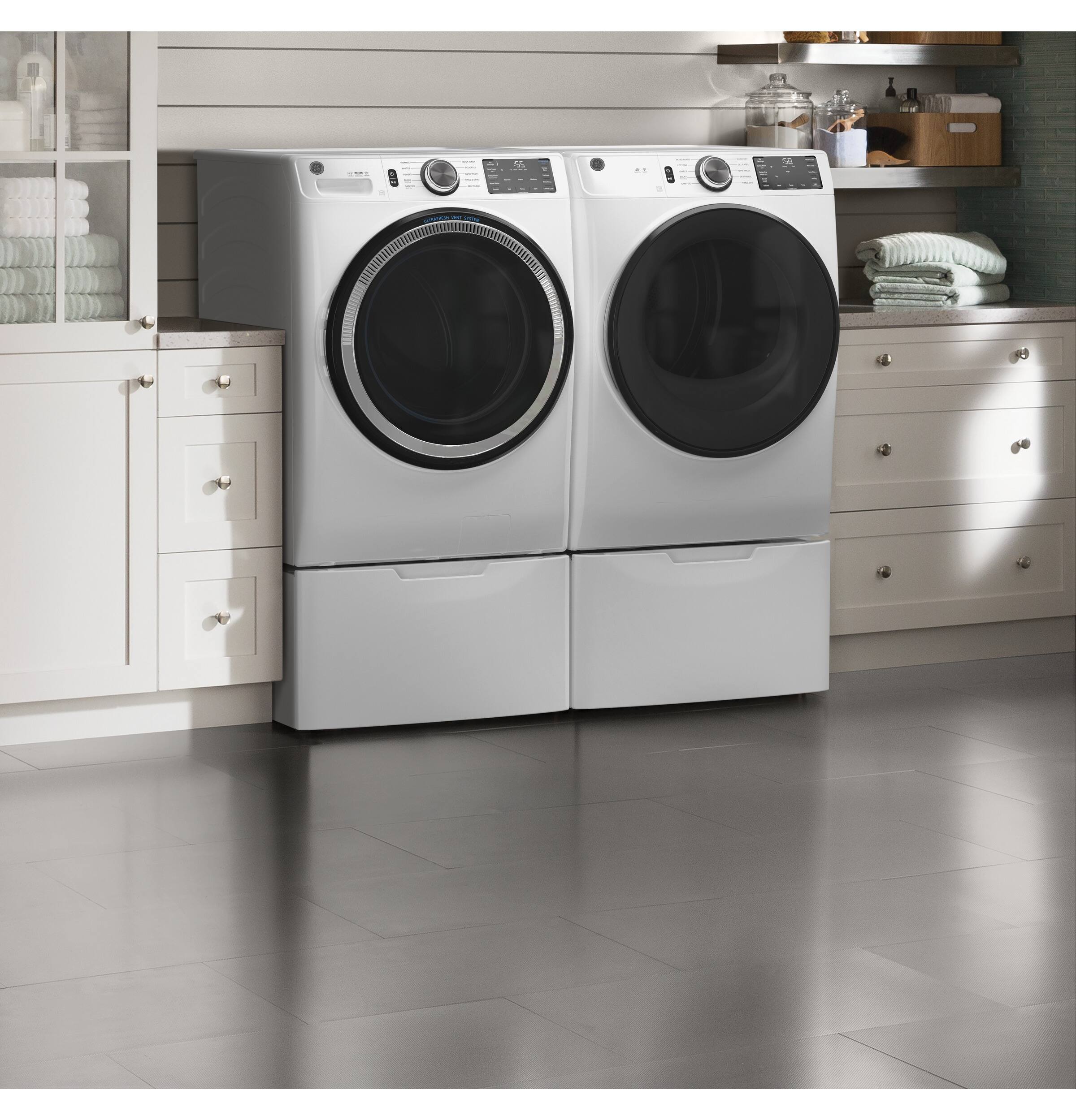Alt View 11. GE - 7.8 Cu. Ft. Stackable Smart 10-Cycle Electric Dryer - White.