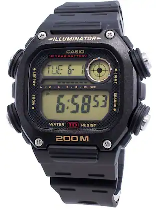 ILLUMINATOR
CASIO
10 YEAR BATTERY
ADJUST MODE
TUE 6-1
LIGHT A 2 4 6 8 DI SEC
6:5853
SEARCH
WATER RESIST 200 M