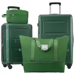BreeBe - Expandable Spinner Wheels 2 Piece Luggage Set with Bags ABS Lightweight Suitcase with TSA Lock 20inch+24inch - Green