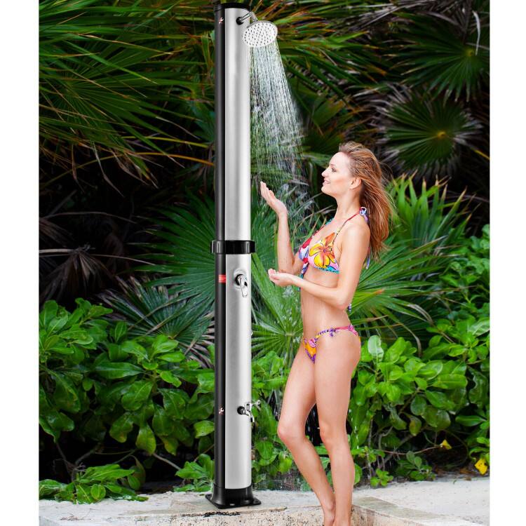 Left. Mondawe - 7.2 FT Solar Heated Outdoor Shower with Rotating Head, 10 Gallon Tank for Pool Beach - Grey.