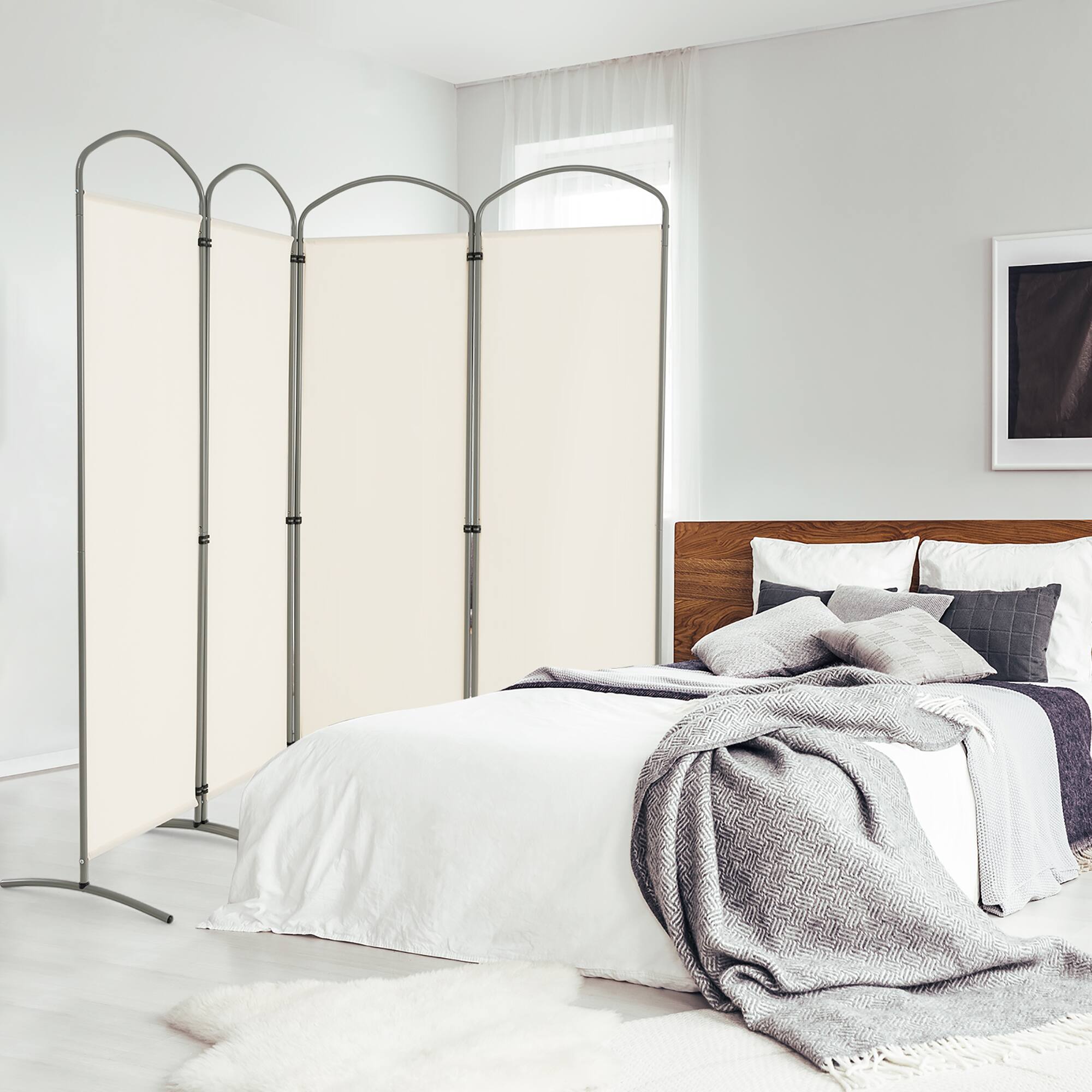 Alt View 1. Costway - Costway 4 Panels Folding Room Divider 6 Ft Tall Fabric Privacy Screen - White.