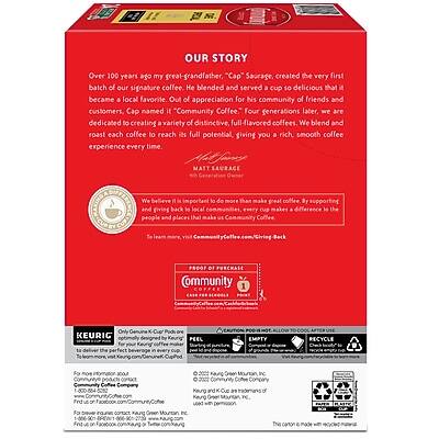 **OUR STORY**

Over 100 years ago, my great-grandfather, "Cap" Saurage, created the very first batch of our signature coffee. He blended and served a cup so delicious that it became a local favorite. Out of appreciation for his community of friends and customers, Cap named it "Community Coffee." Four generations later, we are dedicated to creating a variety of distinctive, full-flavored coffees. We blend and roast each coffee to reach its full potential, giving you a rich, smooth coffee experience every time.

**MATTHEW SAURAGE**

We believe it is important to do more than make great coffee. By supporting and giving back to local communities, every cup makes a difference to the people and places that make our world better.

**Community Coffee**

**PROOF OR PURCHASE**

**KEURIG**

Community Coffee is officially designed for use in Keurig® machines. For best results, use the perfect amount of coffee for your cup size.

**PEEL**

**EMPTY**

**RECYCLE**

**KEURIG**

Community Coffee is a trademark of Keurig Dr Pepper Inc. Used under license.

**For more information, visit:**
www.CommunityCoffee.com/Keurig

**1-