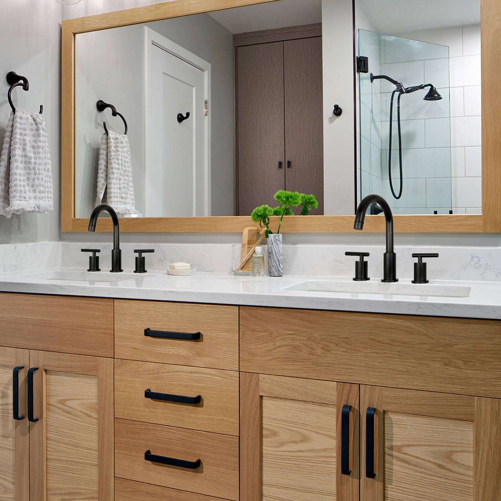 Alt View 4. Akicon - Akicon Solid Brass Double-Handle Widespread Kitchen Faucet in Matte Black - Matte Black.