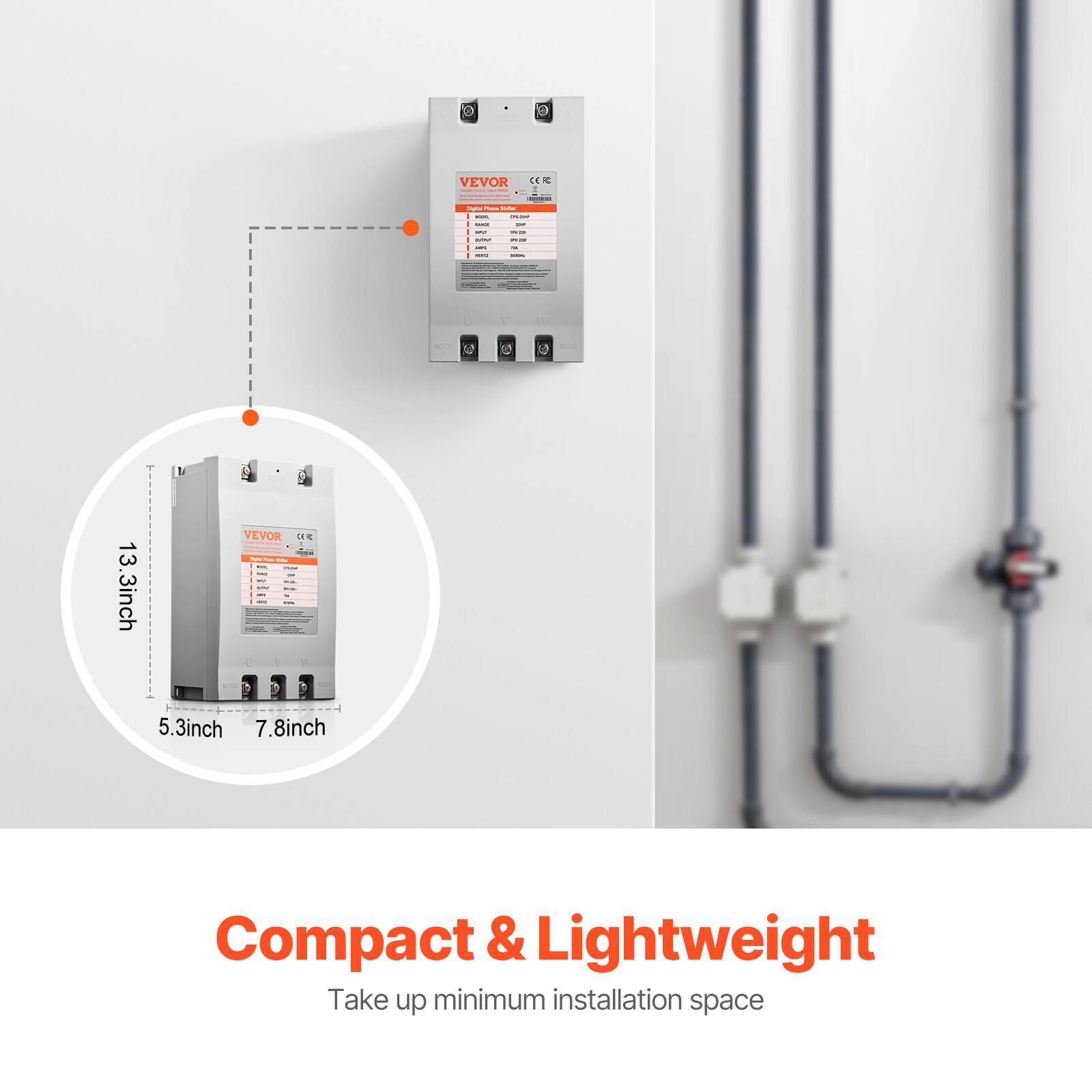 VEVOR CEFC - THE Digital POLICE Witter - 7%  
Mit  
OKTIONAL  
T VEVOR OR hight Pron/Stote ndw KUL - - - -- 13.3inch - - - - - - agos 5.3inch 7.8inch  
Compact & Lightweight  
Take up minimum installation space