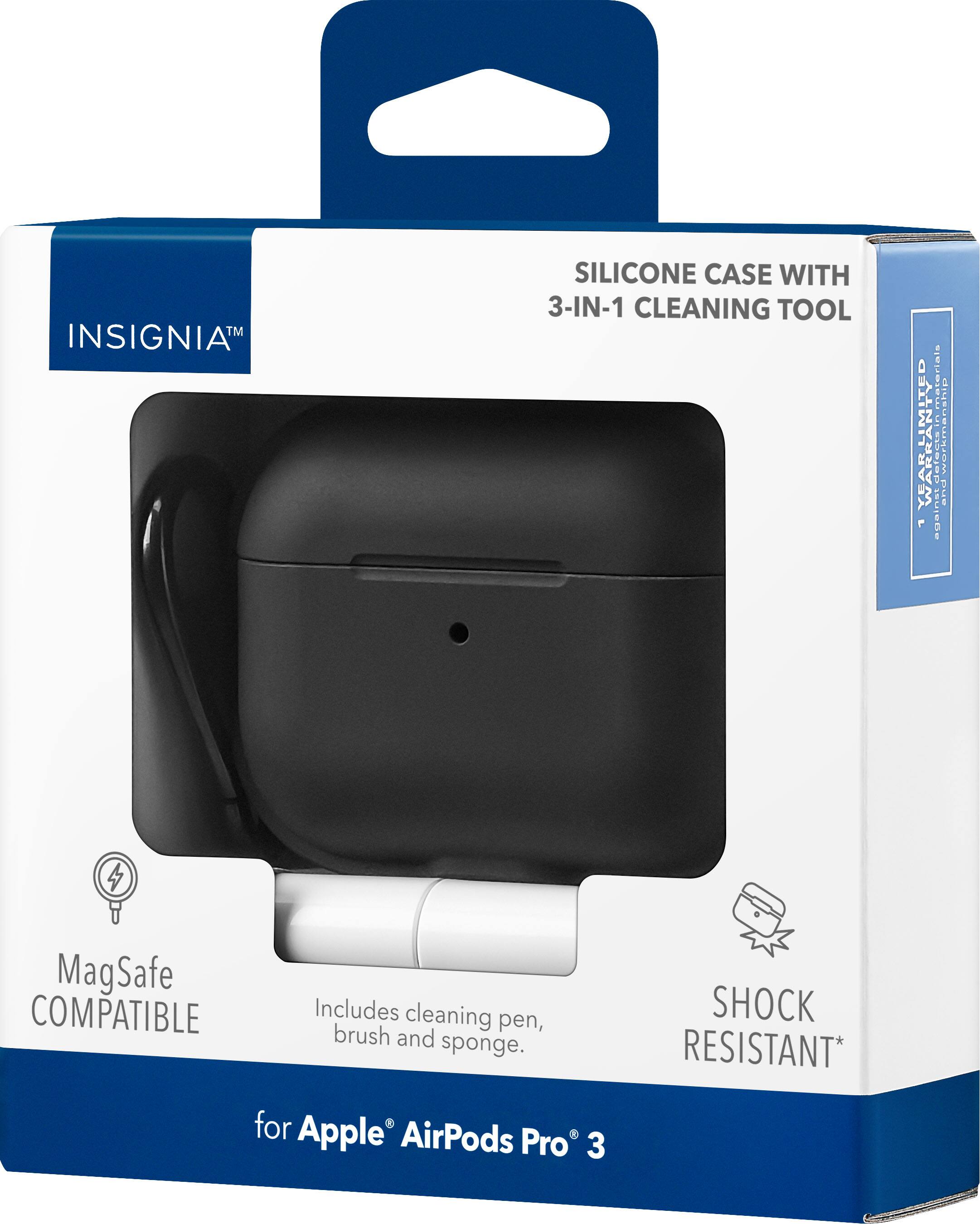 INSIGNIA™ SILICONE CASE WITH 3-IN-1 CLEANING TOOL

MagSafe COMPATIBLE

Includes cleaning brush, pen, and sponge.

SHOCK RESISTANT*

for Apple® AirPods Pro® 3

1 YEAR LIMITED WARRANTY