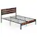 Front. Costway - Queen Bed Frame with Tall Industrial Headboard Heavy-Duty Metal Slats Support - Brown.