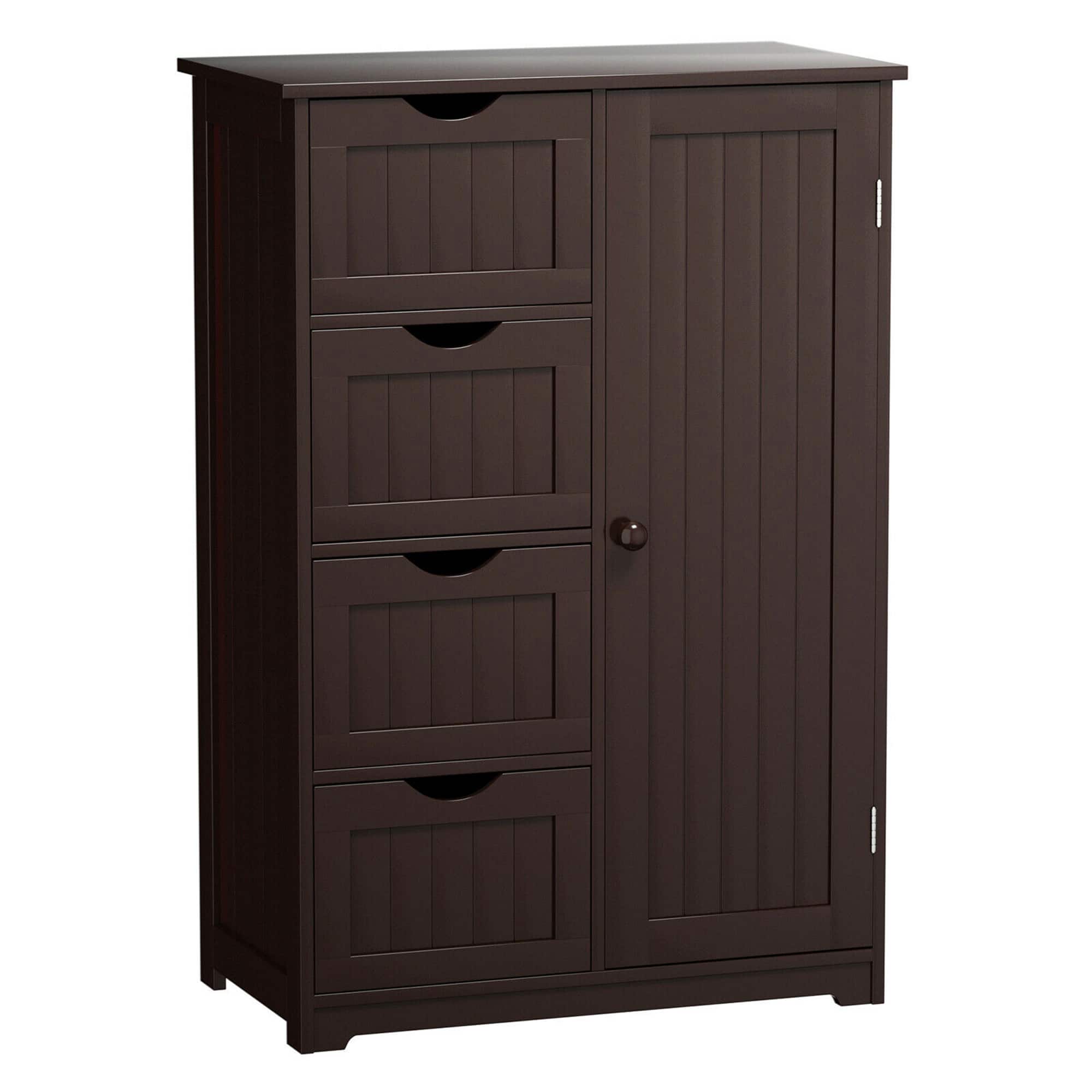 Gymax - Bathroom Floor Cabinet Storage Organizer Cupboard w/ 4 Drawers Adjustable Shelf - Brown price history on PriceWatchPro