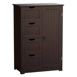 Gymax - Wooden 4 Drawer Free Standing Bathroom Floor Cabinet Adjustable Storage Cupboard - Brown