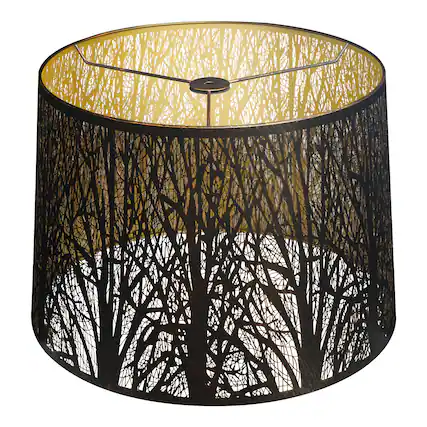 Front. Alucset - Etched Forest Drum Metal Lamp Shade with Antique Bronze Exterior and Gold Interior - Replacement for Table Floor Lamps - Antique Bronze & Gold.