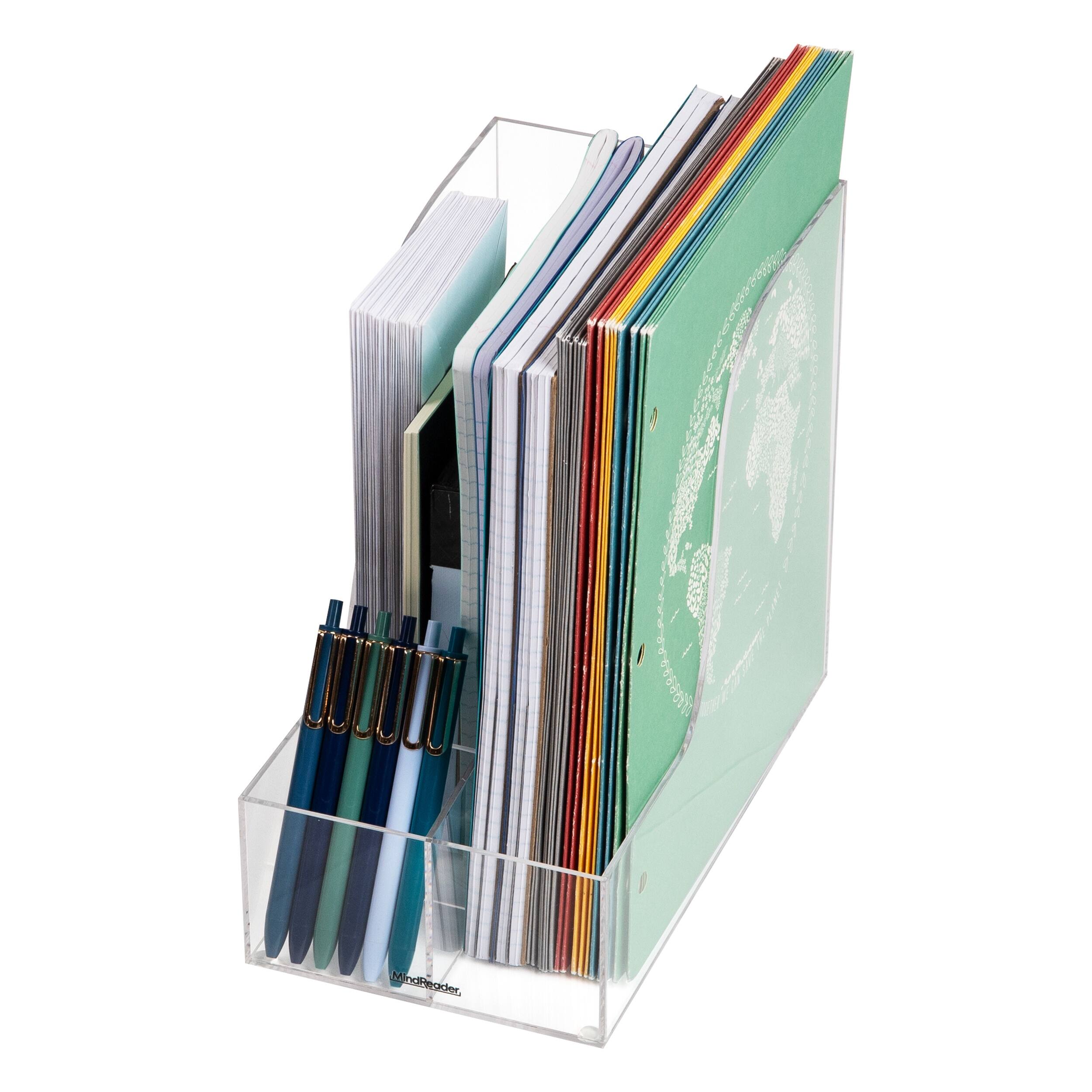 Alt View 3. Mind Reader - Vertical File Storage, Desktop Organizer, Magazine Holder, Office, Acrylic - Clear.