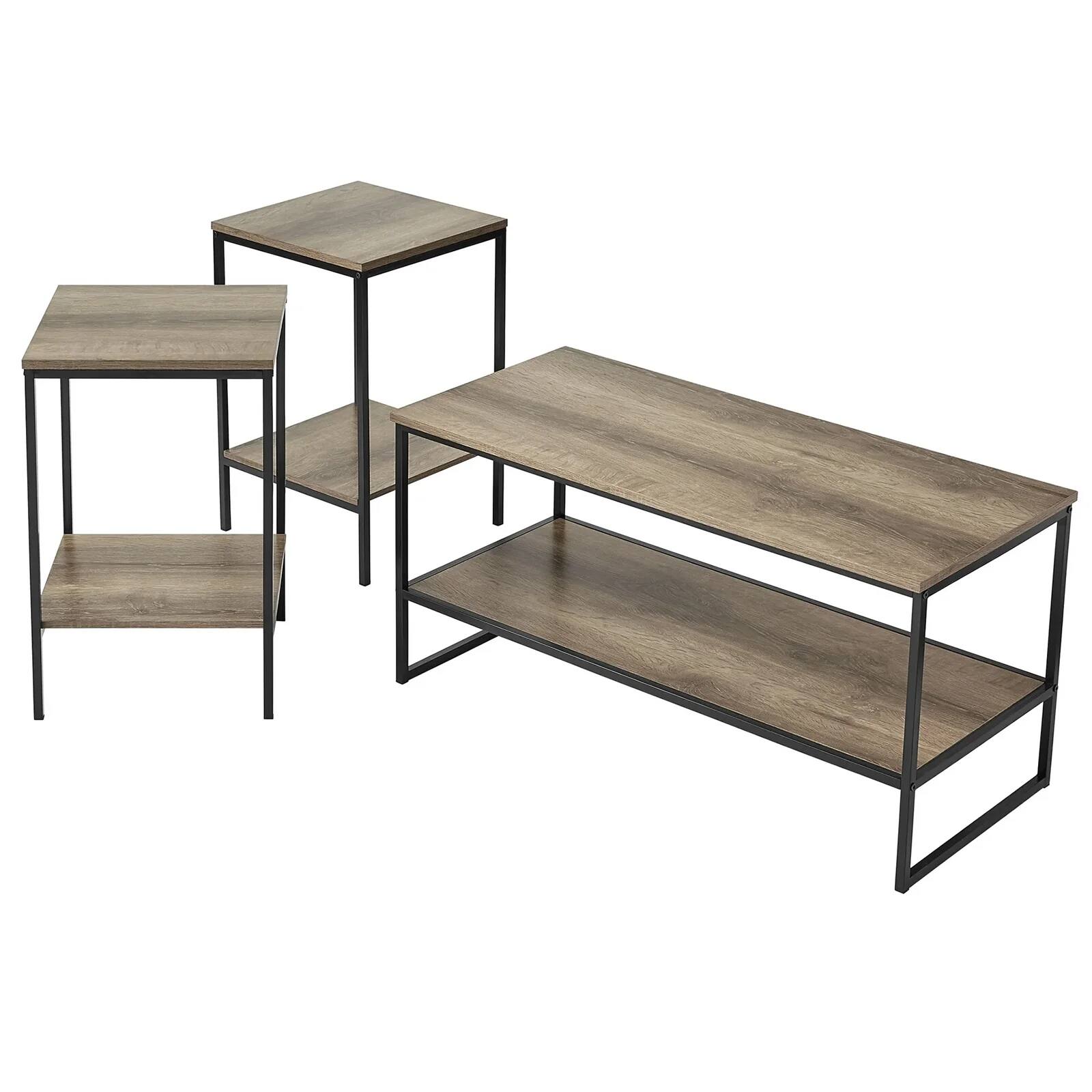 Alt View 1. SKONYON - Contemporary 3-Piece Rectangular Particle Board Coffee Table Set - Natural.