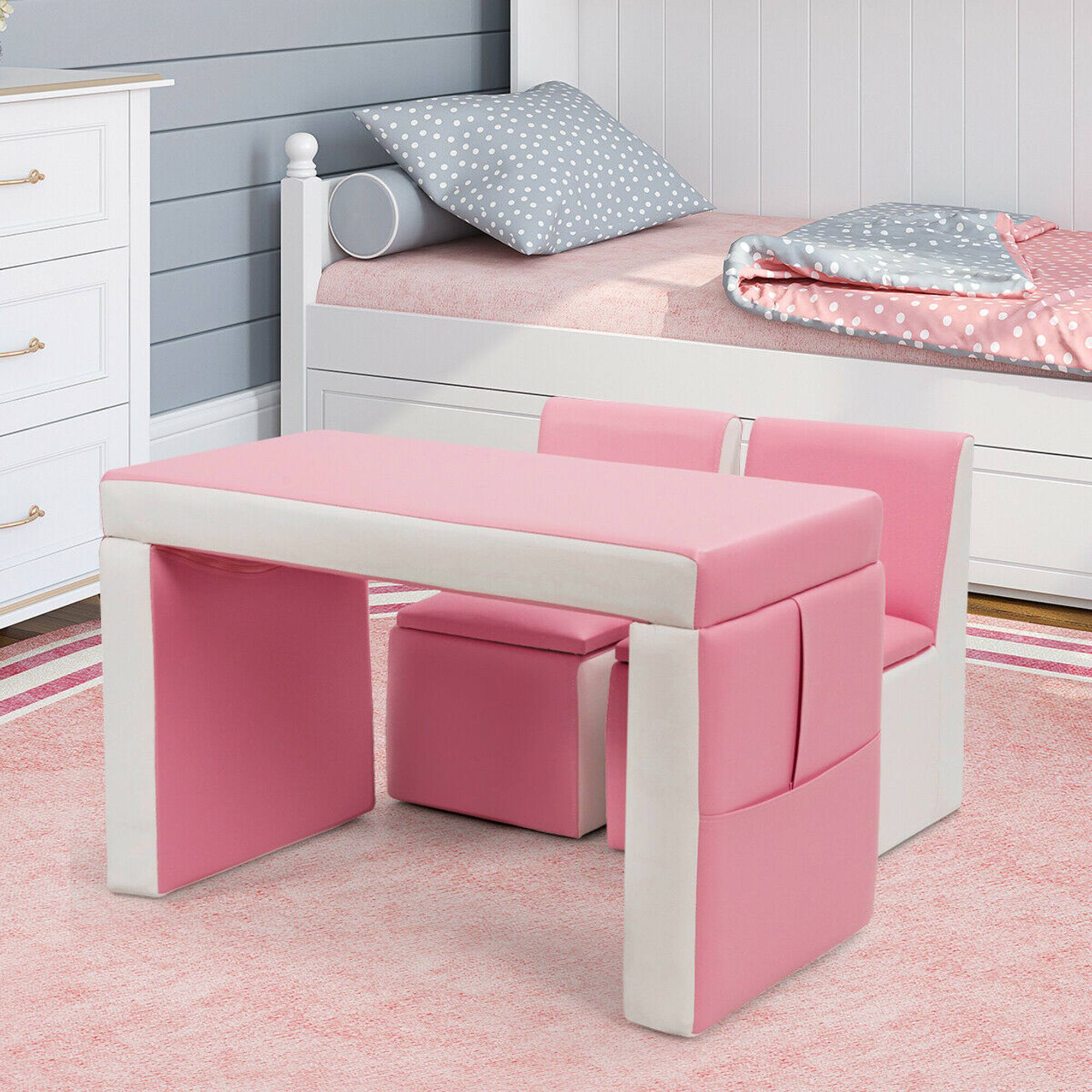 Alt View 1. Costway - Costway Multi-functional Kids Sofa Table Chair Set 2 Seat Couch Furniture W/Storage Box - Pink,White.