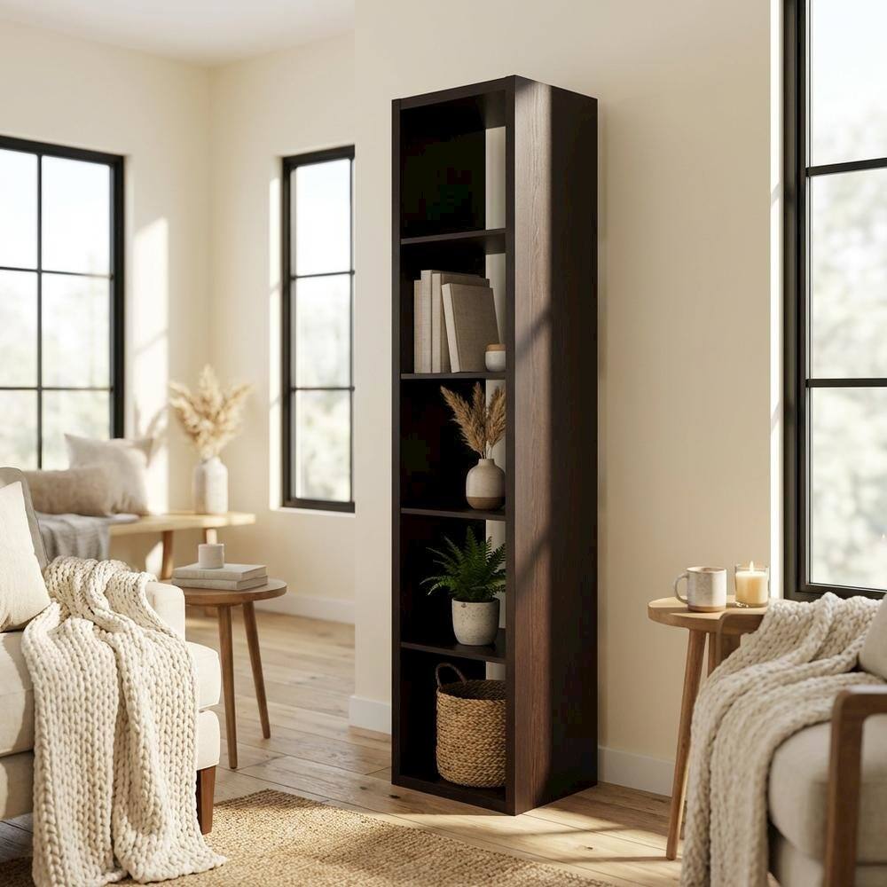 Left. FurniFact - Wooden bookcase with modern design for living room storage - Dark Oak.